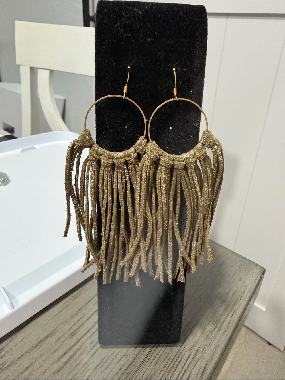 Boho Fringe Hoop Earrings in Gold